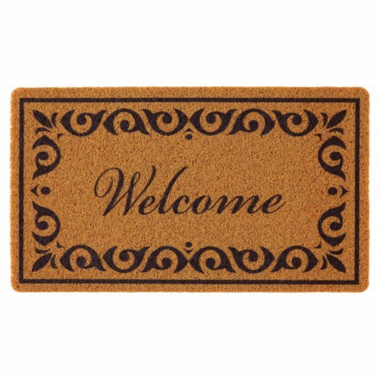 Brown Faux Coir Fibers Welcome Doormat with Non-Slip Backing for Indoor or Outdoor Mat